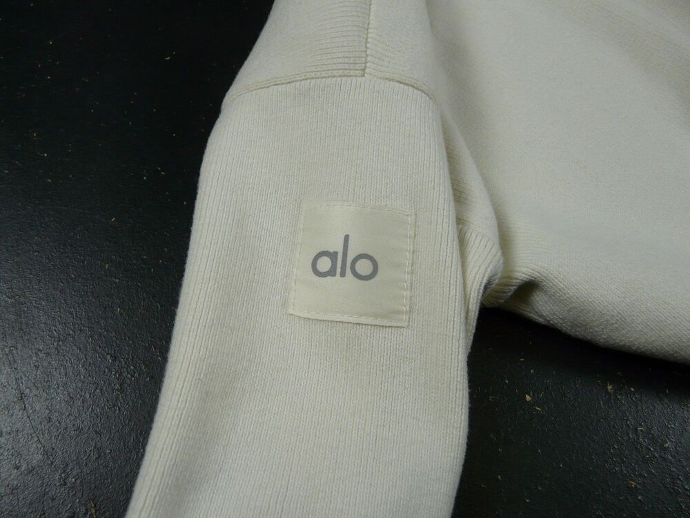 ALO Scholar Knit Cropped Full Zip Jacket Ivory Women's Small Foldable Collar - Picture 11 of 16